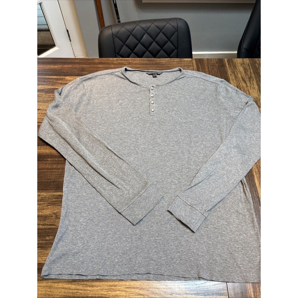 John Varvatos Mens XL Gray Henley Shirt Long Sleeves 100% Woven Pima Cotton  EUC